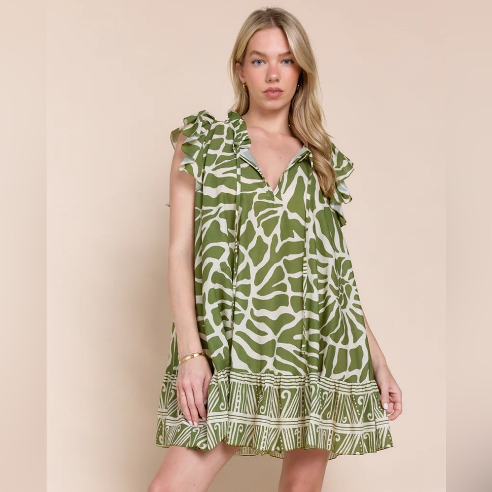 Sofia Green and White Ruffled Wrap Sundress